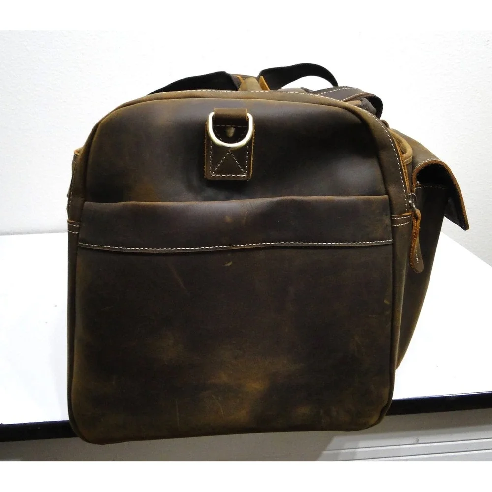 Polare Mens Full Grain Leather Duffel Bag Weekender Travel Luggage Brown Vintage